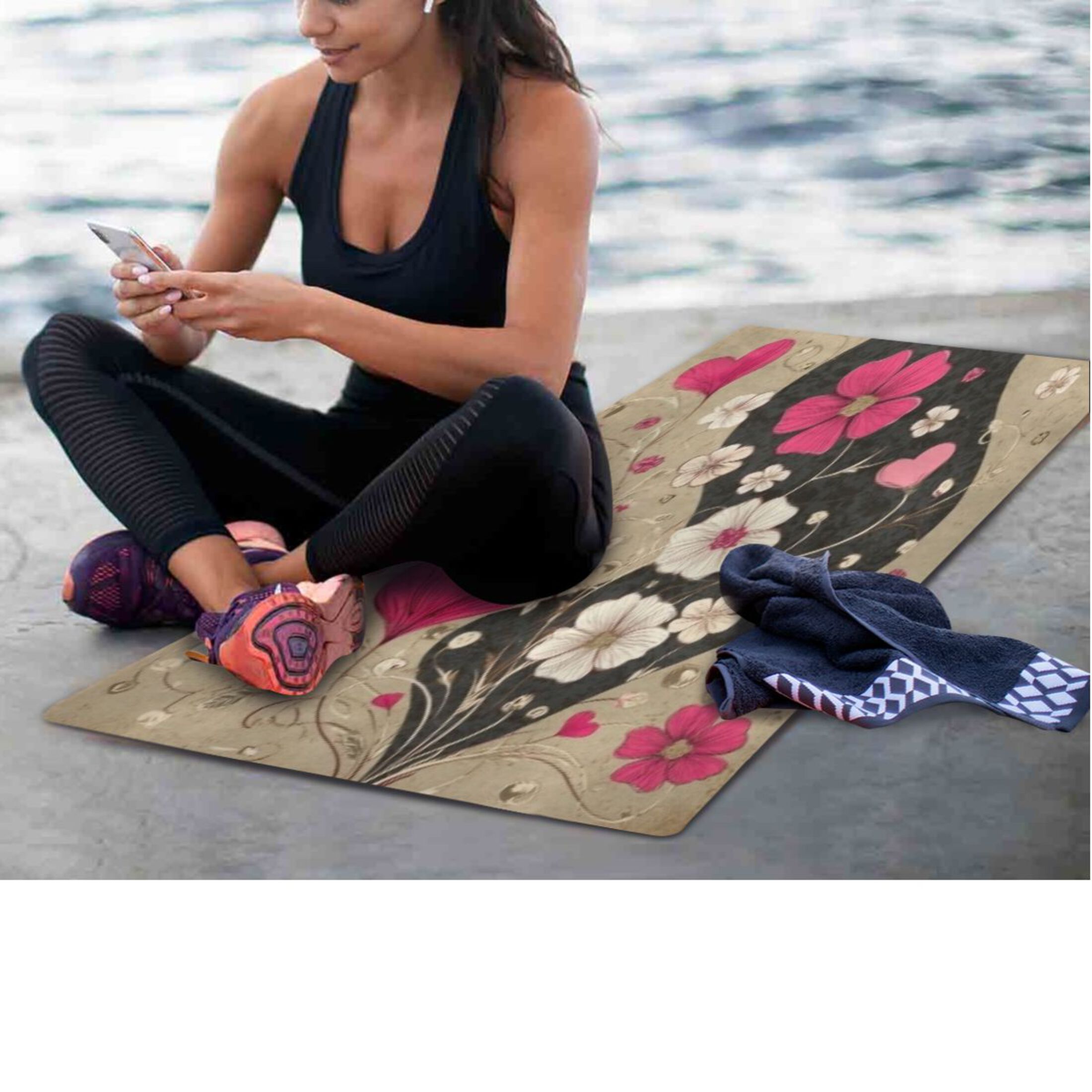 BZSMCE Yoga Mat Women Fitness Mat Floral Heart Duality Pattern