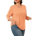 thumbnail image 4 of Yubnlvae Women's Plus-Size 3/4 Sleeve Tops & Blouses Plus Size Tunic Tops for Womenclearance! Solid, Round Neck, Orange, 5Xl, 4 of 7