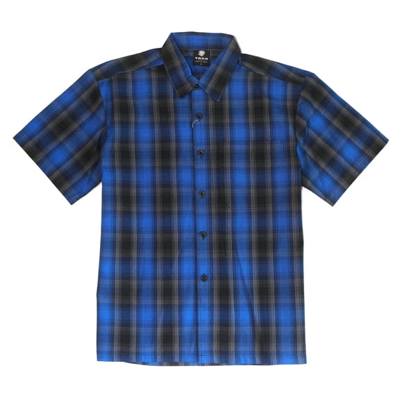 YAGO Men's Casual Plaid Short Sleeve Woven Button Down Shirt Black A24C (Large)