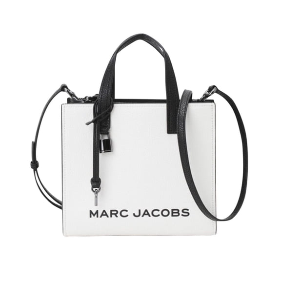 Marc Jacobs The Grind Mini Black White Pebble Leather Tote Crossbody Bag