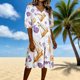 thumbnail image 5 of Vestido de Verano de Manga Corta Concha Impresión Cuello en V Reunido Vestido de Resort de Línea A, Vestido de Manga Azul de Puff para las Mujeres de Vacaciones, 5 of 5
