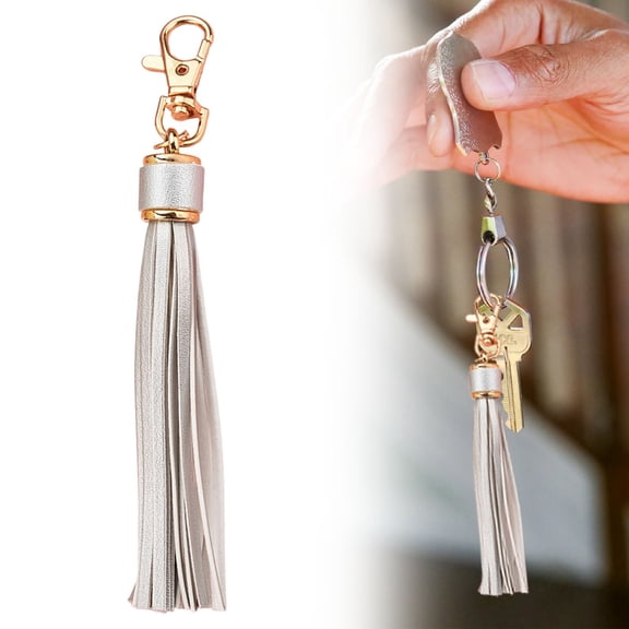 ZFSBZBS 1 Pcs PU Leather Tassels, 6 Inch Keychain Tassel Charm with Lobster Swivel for Jewelry Making, Handbag, DIY Crafts,Silver
