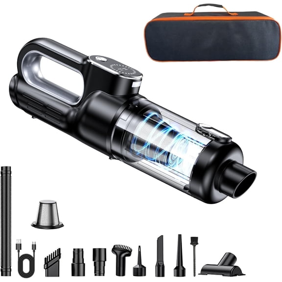 Car Vacuum Portable , 18000Pa 2 in 1 Vacuum Cleaner&Air Duster, 130W Brushless Motor with 7000mAh Battery, LED Light, Multi-Nozzles for Car, Home, Office, Pet