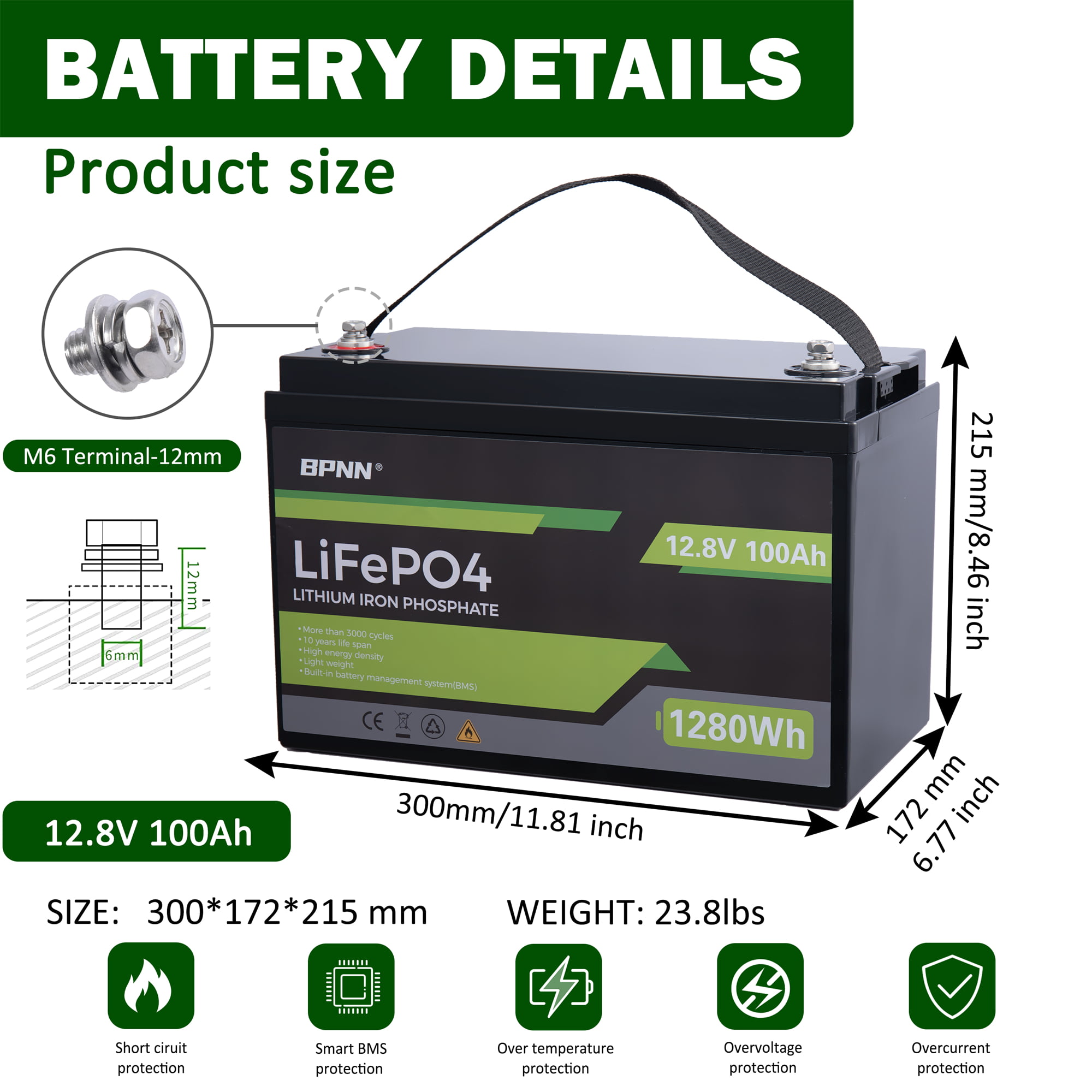 BPNN 12V 200Ah LiFePO4 Lithium Battery Deep Cycles 12V Battery for