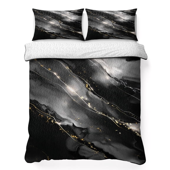Twin XL Quilt Set 68''x98'', Blake Gray Marble Lightweight Summer Bedspread Coverlet Set with 2 Pillow Shams, Modern Abstract Art Marble Crack Breathable All Season Quilt Bedding for Dorm/Guest Room