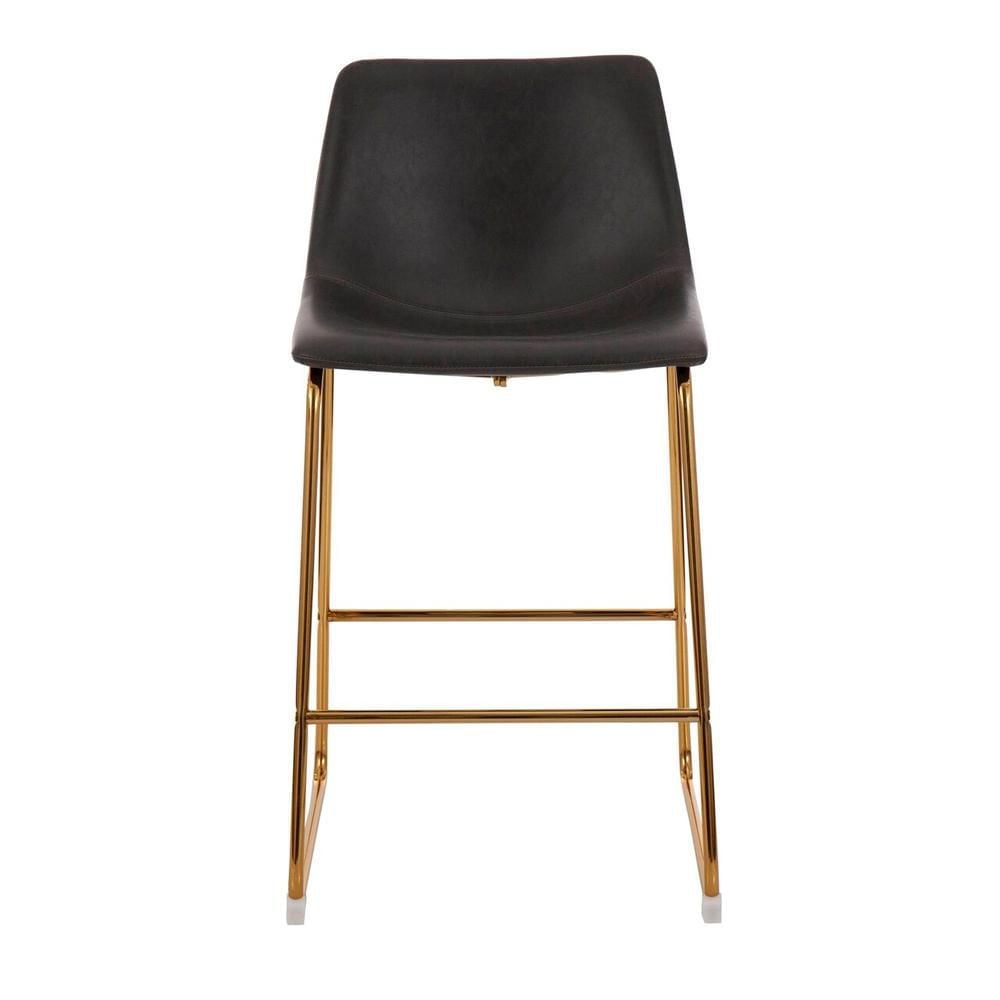Tabouret en PU de la collection Heavenly, tabouret de comptoir en PU, tabouret moderne avec pieds dorés, tabouret de cuisine, tabouret de restaurant, tabouret d'îlot, avec repose-pieds - Lot de 2