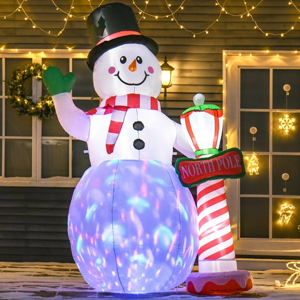 HOMCOM 8ft Gonflable Décoration de Noël Snowman avec le Signe du Pôle Nord,  Affichage de Jardin Mené Extérieur Blow-Up pour Pelouse, Jardin, Fête 