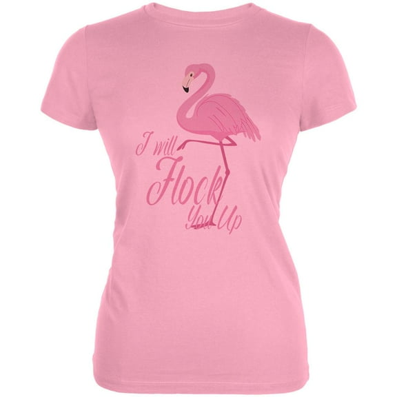 Flamingo I Will Flock You Up Juniors Soft T Shirt Blush Pink 2XL