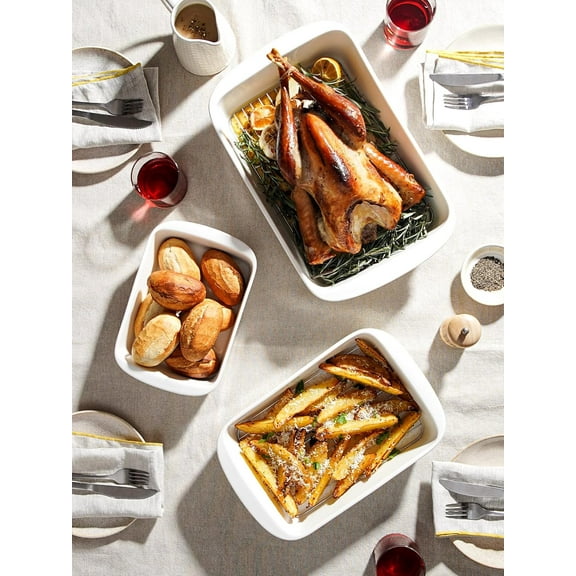 Deep Ceramic Baking Dishes Set with Roasting Racks, Large Lasagna Pans for Oven, White (4.6QT/3.0QT/1.6QT), Set of 3