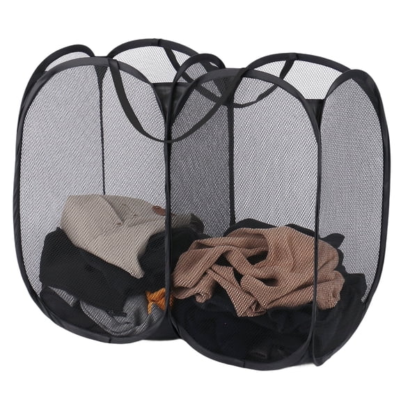 Okaka 140L Pop-up Dual Mesh Laundry Hamper with 2 Compartments for Storage,College Dorm and Travel