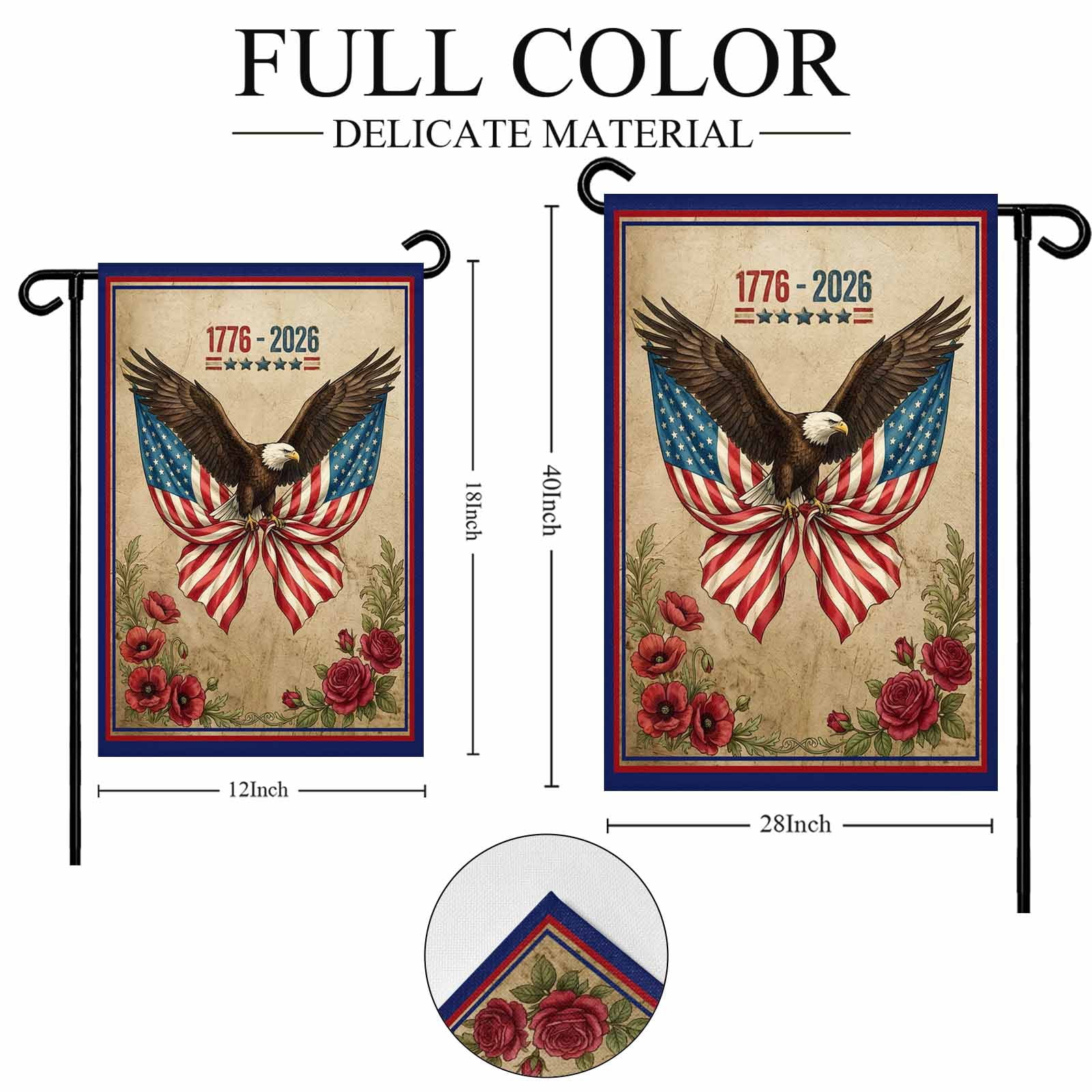 4th of July Garden Flags Majestic Bald Eagle Garden Flag Double Sided Welcome Flag Patriotic USA Flag Roses Independence Day Yard Flags for Outdoor Lawn Porch Memorial Day Holiday Decor 28x40 Inch