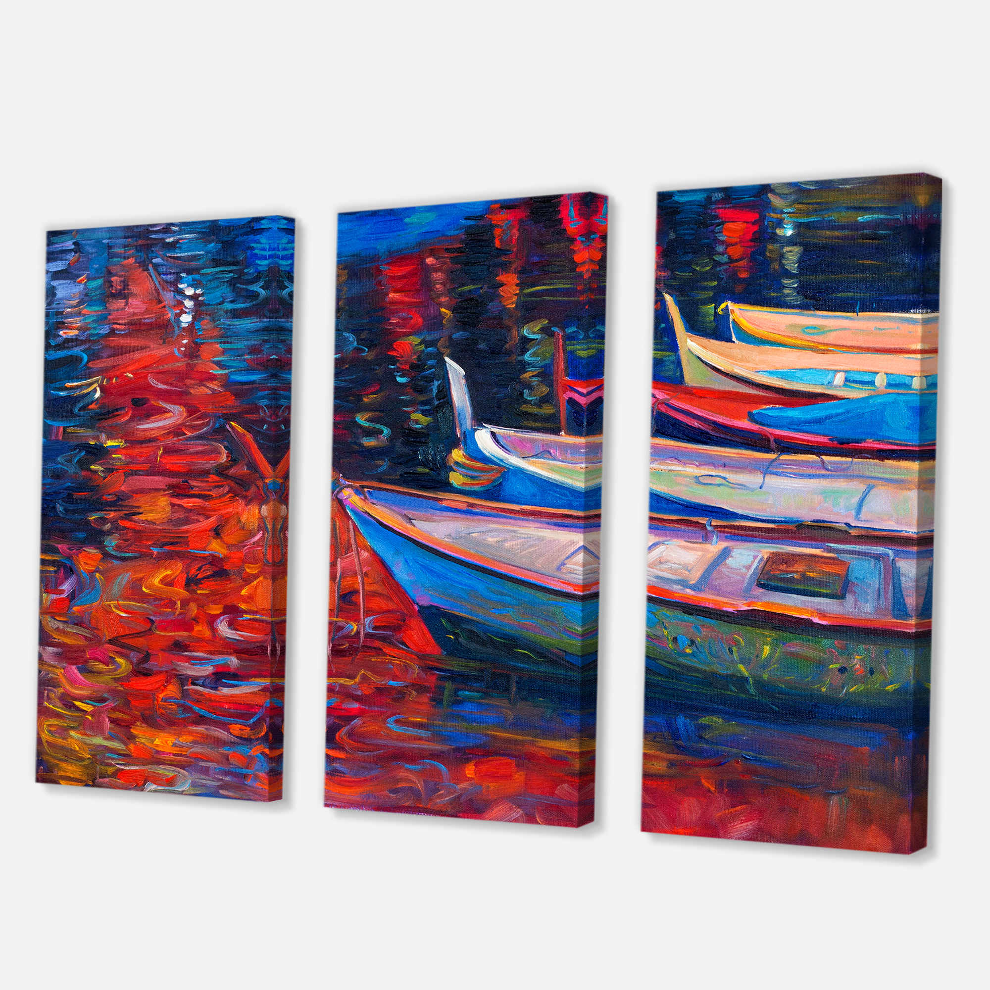 Designart ' Boats During Warm Sunset Resting On The Water IX ' Nautical & Coastal Canvas Wall Art Print