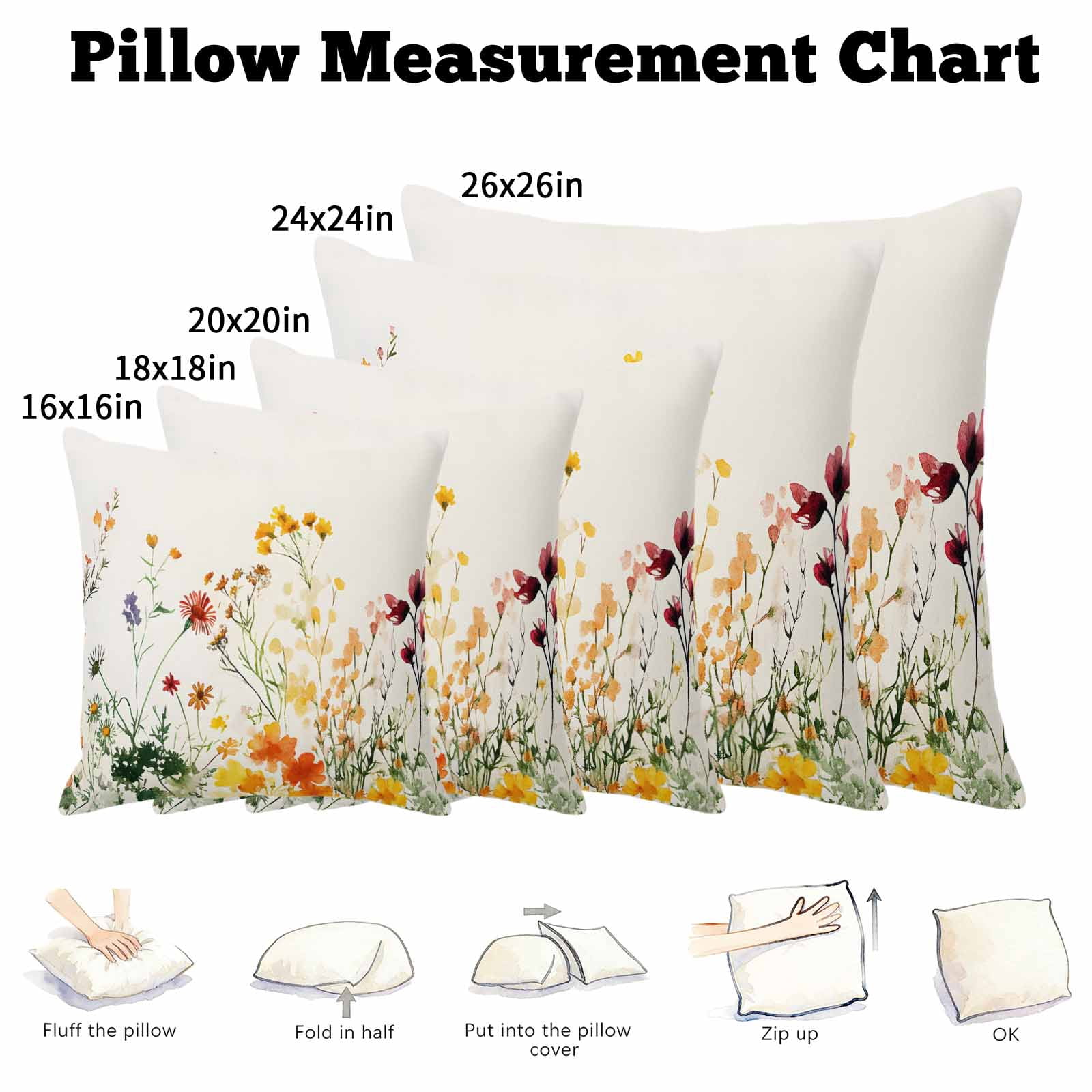 Pillow Covers 26x26 Inch, Beige Floral Spring Linen Pillowcase with Invisible Zipper, Vintage Farmhouse Flowers Decorative Throw Pillow Covers Cushion Case for Couch Sofa Bed Living Room