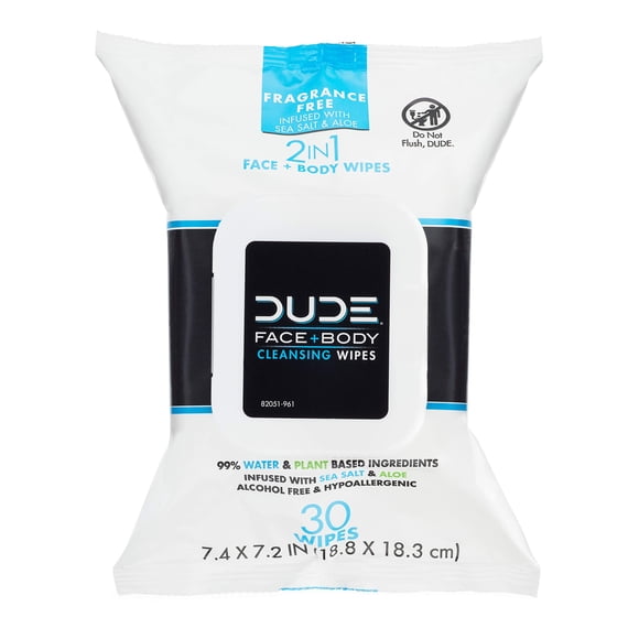 Toallitas Dude Face & Body 30 sin perfume con sal marina y aloe
