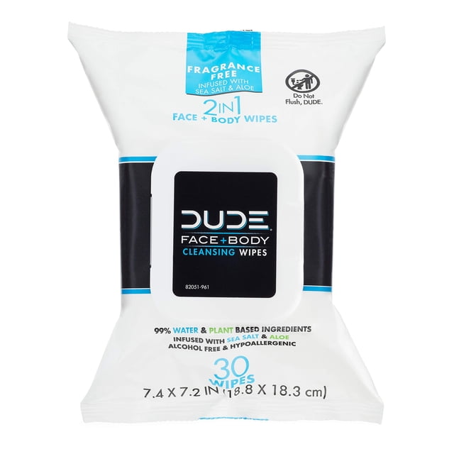 Toallitas Dude Face & Body 30 sin perfume con sal marina y aloe