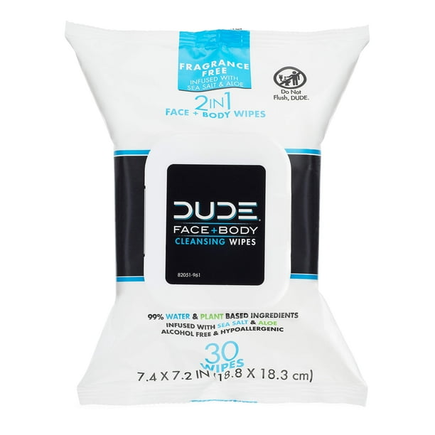Toallitas Dude Face & Body 30 sin perfume con sal marina y aloe