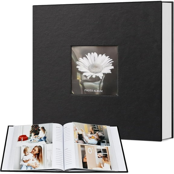 4x6 200 Photos with Writing Space, Leather Cover Album with Display Picture Window, Photo Book for Wedding Family Baby Gift