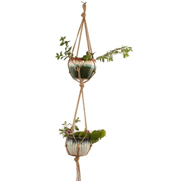 Billuyoard Macramé Vintage para plantas, colgador para interiores y exteriores, maceta, cesta, cuerda de yute Jardín y Patio marrón 2 capas 122cm
