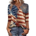 thumbnail image 5 of Women's 250th Anniversary USA Shirt Patriotic American Flag Print V-Neck Button 3/4 Sleeve T-Shirt, 5 of 6