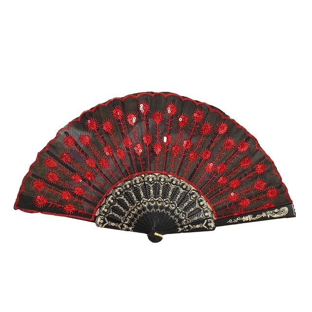Ventiladores plegables Peacock Pluma Impresión Estilo Chino Danza Boda Mano Fan Lace Plegable Sostenido Flor Fans