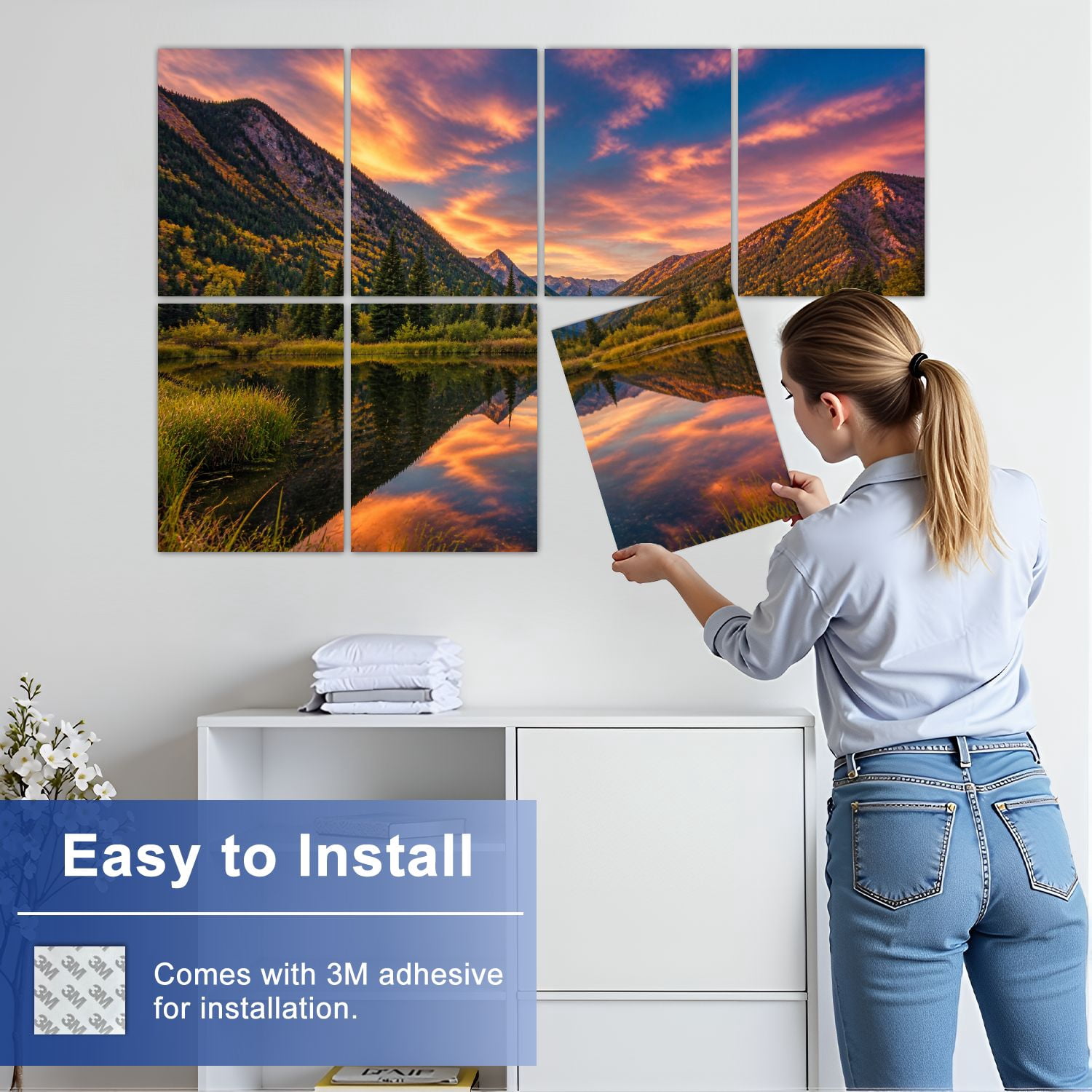 8 Pack Art Acoustic Panels Sound Absorbing Colorful Panoramic Mountain View Sunrise Decorative Soundproof Wall Panels Self Adhesive for Nursery Game Room Bedroom 48"x32"