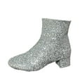 thumbnail image 2 of XIMIN Women Glitter Sparkly Booties Chunky Heels Ankle Boot with Side Zipper Low Heel Casual Block Heeled Short Boots Non Slip Wedding Dress Boots, 2 of 4