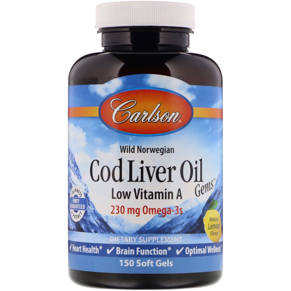 Carlson Labs Cod Liver Oil Gems Low Vitamin A 1000 mg. 150 Softgels
