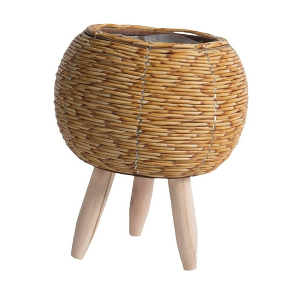 Woven Basket for Plant with Legs Basket Planter Flowerpot Rustic Rattan Basket Flower Pot for Balcony Apartment Drawing Room Decorations Ball Light Brown