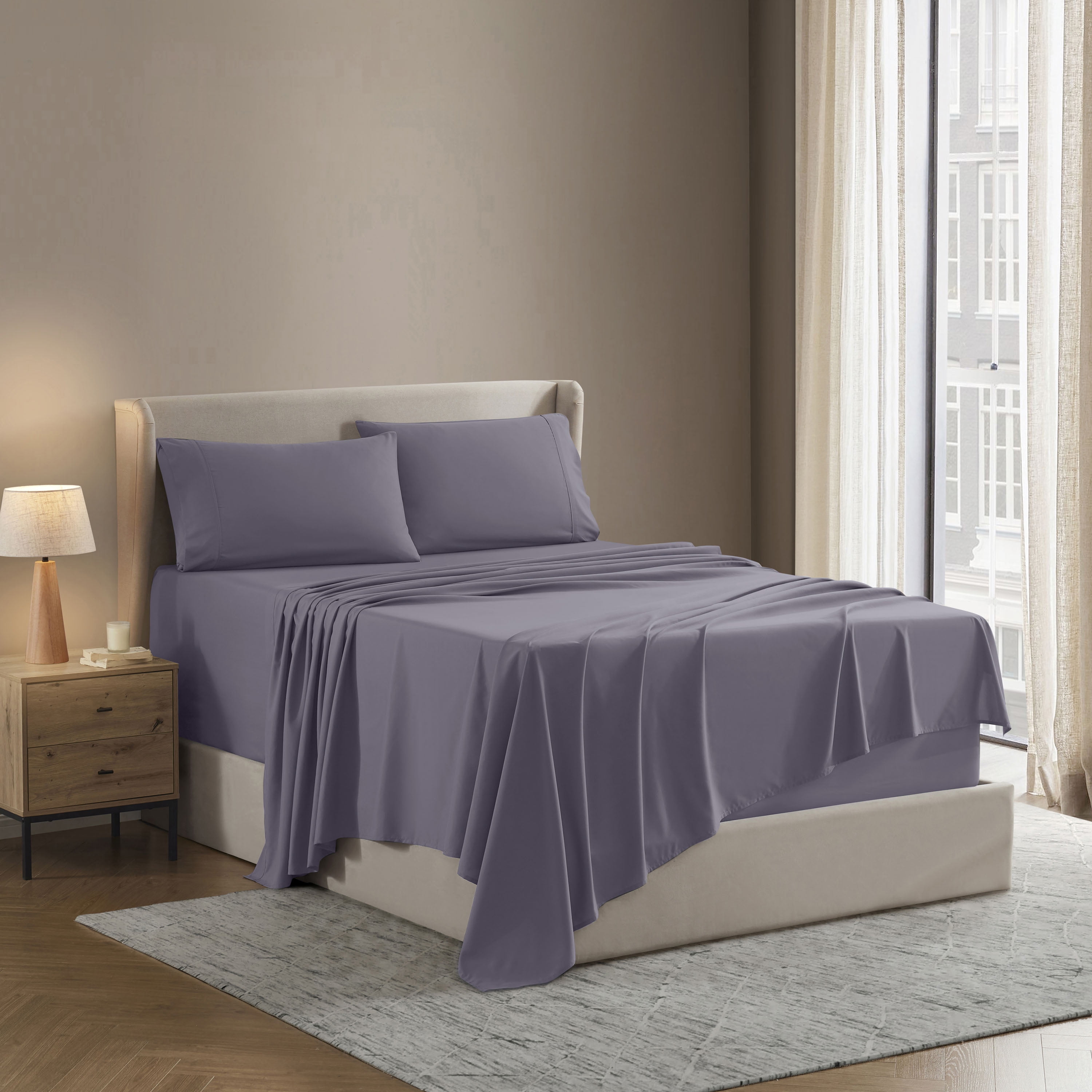Lammaloe California King Sheets Set, Hotel Style Deep Pocket 4 Piece Bed Sheets, Luxury Soft Microfiber Sheet Sets, Grayish Purple