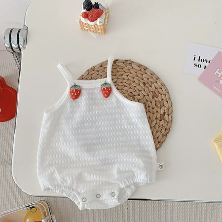 

Aayomet Summer Girl Baby Bag Jumpsuits Suspender Ha Clothing Strawberry Flower Pattern Baby Sleeveless Baby Girl Clothes White 6-12 Months