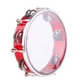 thumbnail image 1 of Groulsoa Tambourin à Main Double Rangée Ajustable 8 Pouces, Instrument de Percussion Rouge Orff avec Clé de Syntonisation, Construction en Plastique, 1 of 6