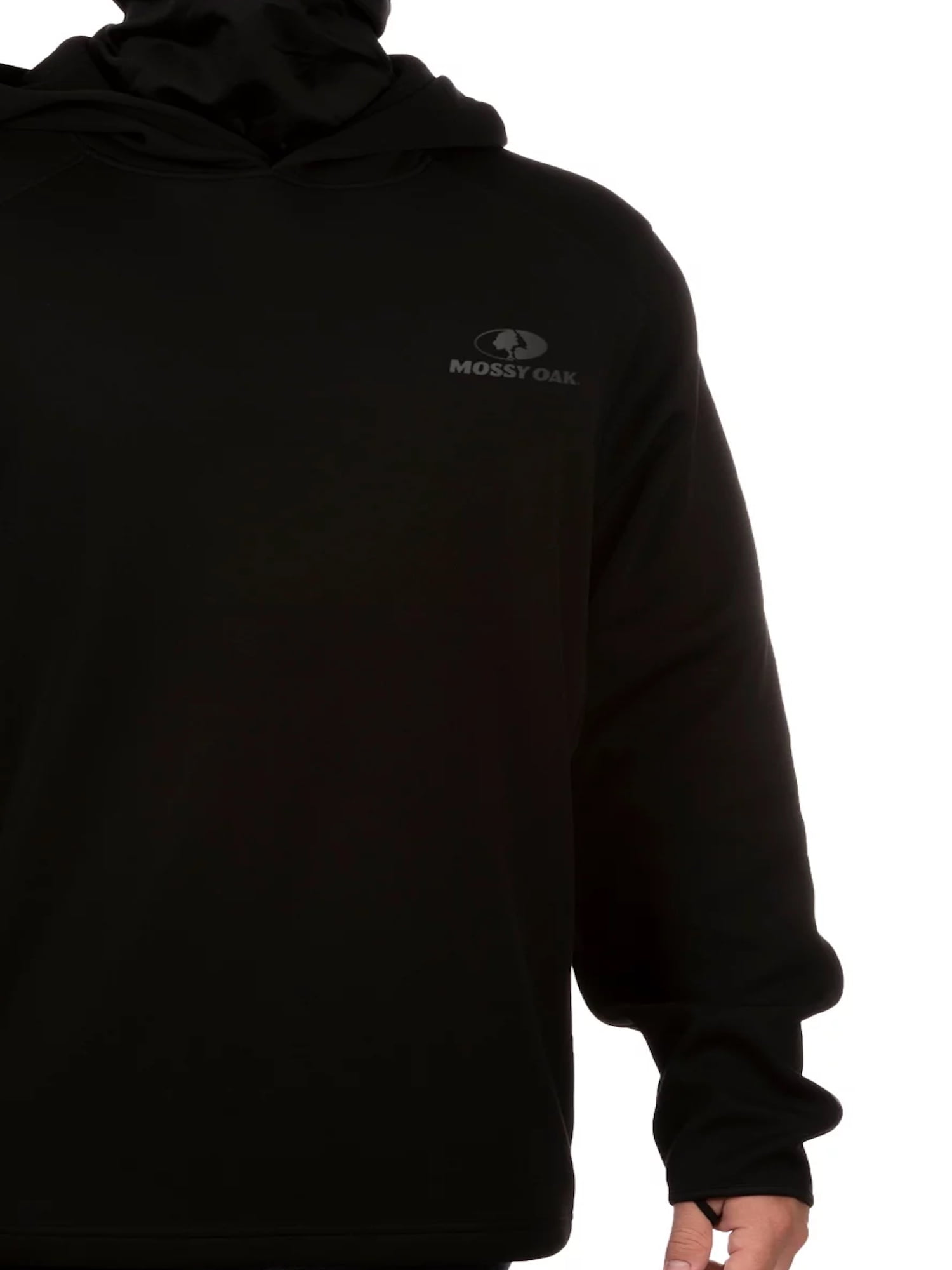 Mossy Oak Men's Arrowood Black Pullover Tech Hoodie with Neck Gaiter, Up to 2XL