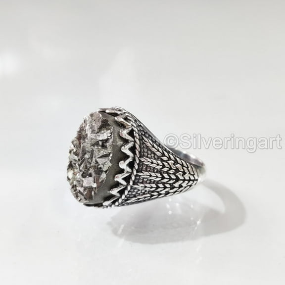 Raw Pyrite Mans Ring, Natural Rough Pyrite Gemstone Ring, Money Pyrite Birthstone, Silver Jewelry, 925 Silver Ring, Birthday Gift, Heavy Mens Ring, Arabic Turkish Style Ring, Christmas, Signet Ring