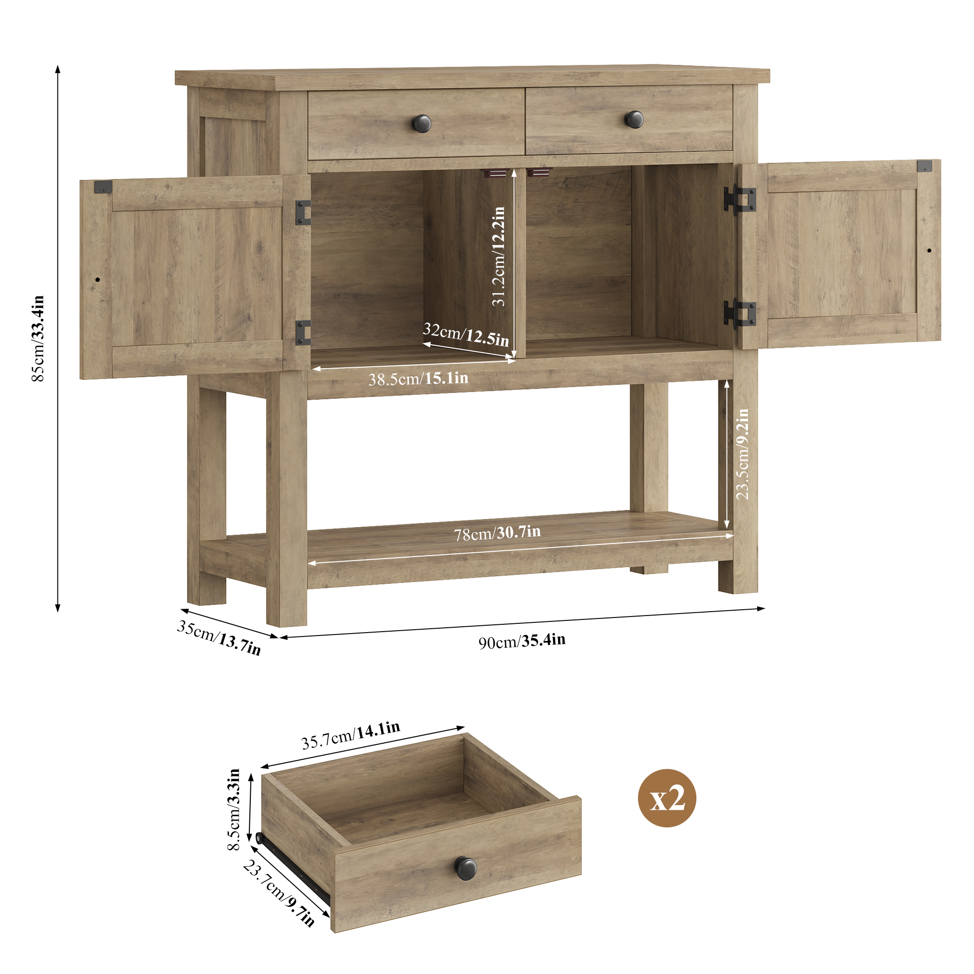 Homfa Farmhouse Console Table, Rustic Brown photo 7