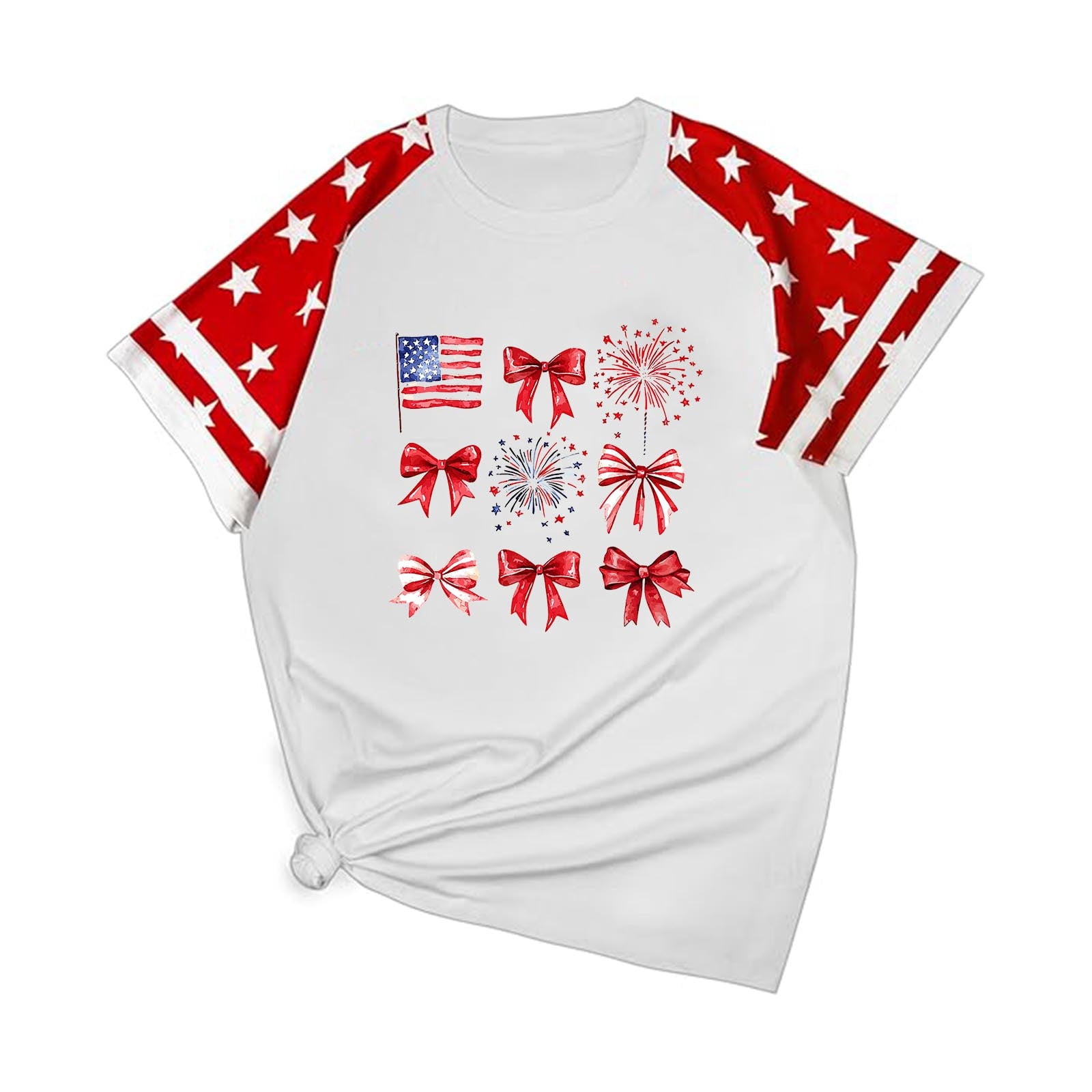Women's American Flag T-Shirt - Raglan Short Sleeve Patriotic Top For 4th Of July