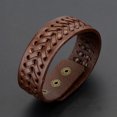 thumbnail image 6 of Ayyufe Vintage Men Leather Wide Braided Bracelet Cuff Button Wristband Bangle, 6 of 7
