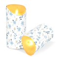 thumbnail image 3 of Small Blue Flower Pattern Flameless Candles 2 PCS with Remote Realistic Moving Flame LED Tapered Pillar Set for Home Decor, 3 of 7