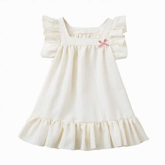 Leey-World Toddler Baby Girls Dress Summer Ruffle Sleeve Halter Casual Kids Beach Sundress(Beige,5-6 Years)