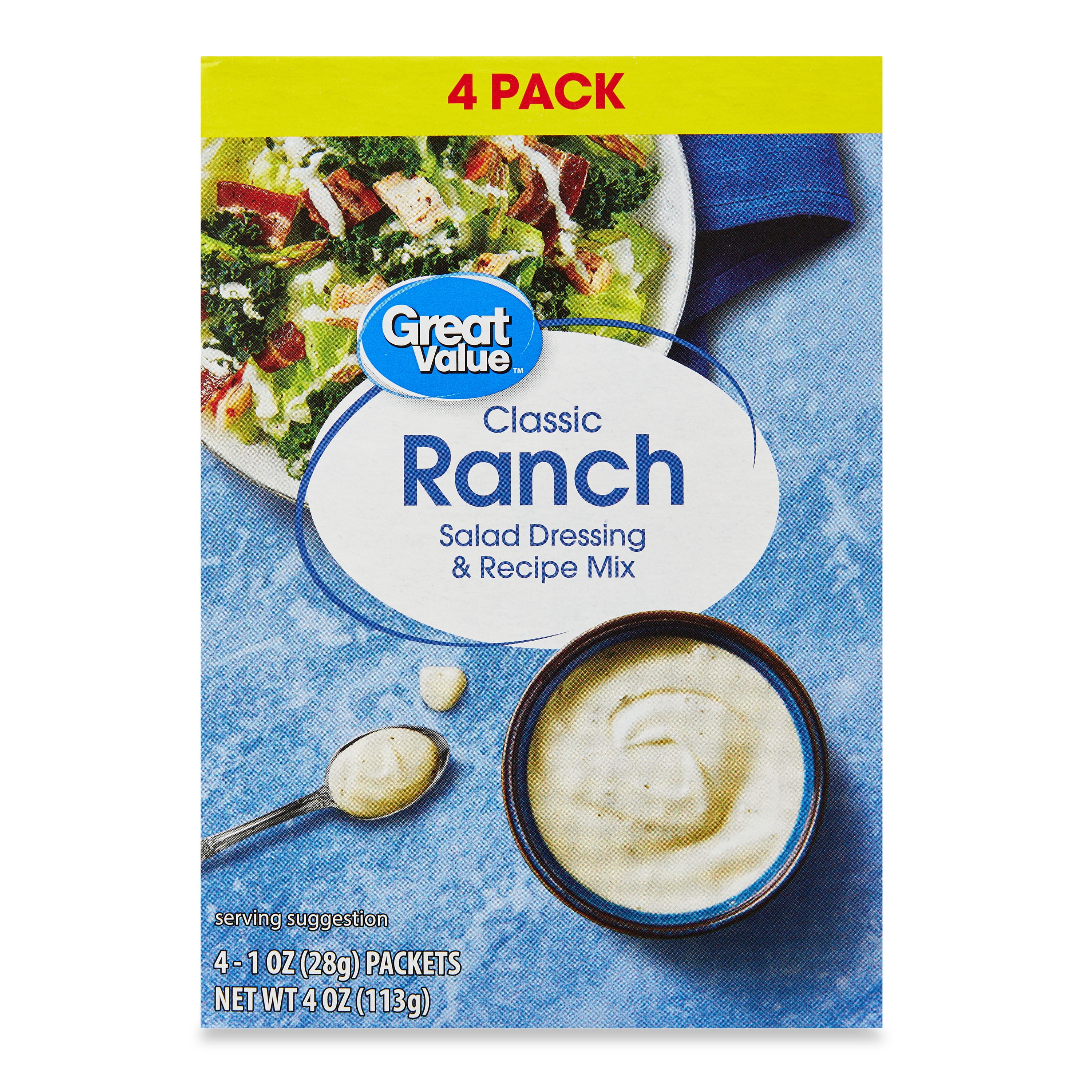 Great Value Classic Ranch Salad Dressing & Recipe Mix, 1 oz Packets, 4 Count