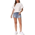 thumbnail image 2 of INSPIRAR CHIC Blusas Casual de Mujer con Cuello Redondo de Punto Waffle y Mangas con Volantes XL Blanca, 2 of 5