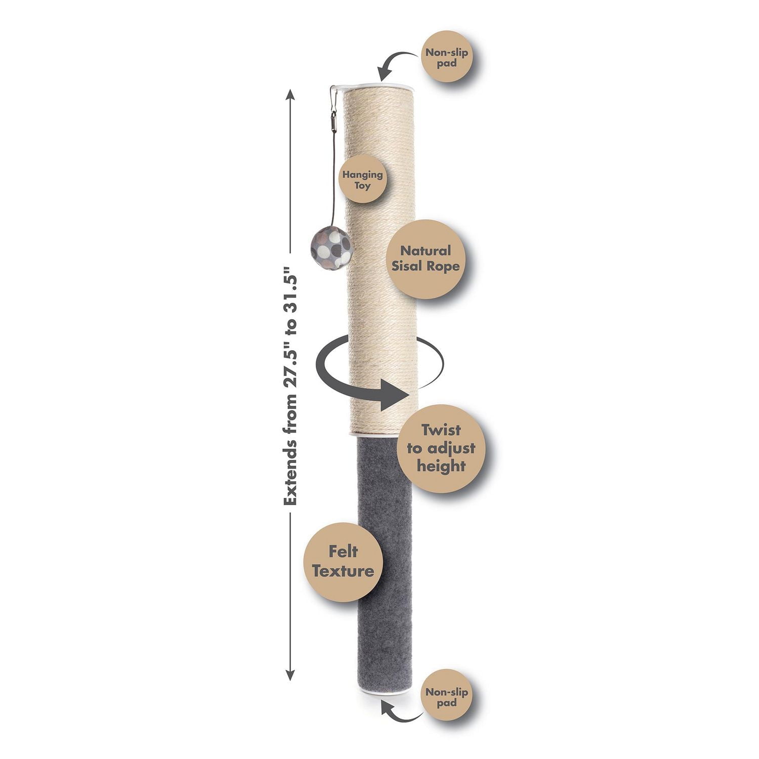 Hauspanther Scratch Pole Natural sisal & felt