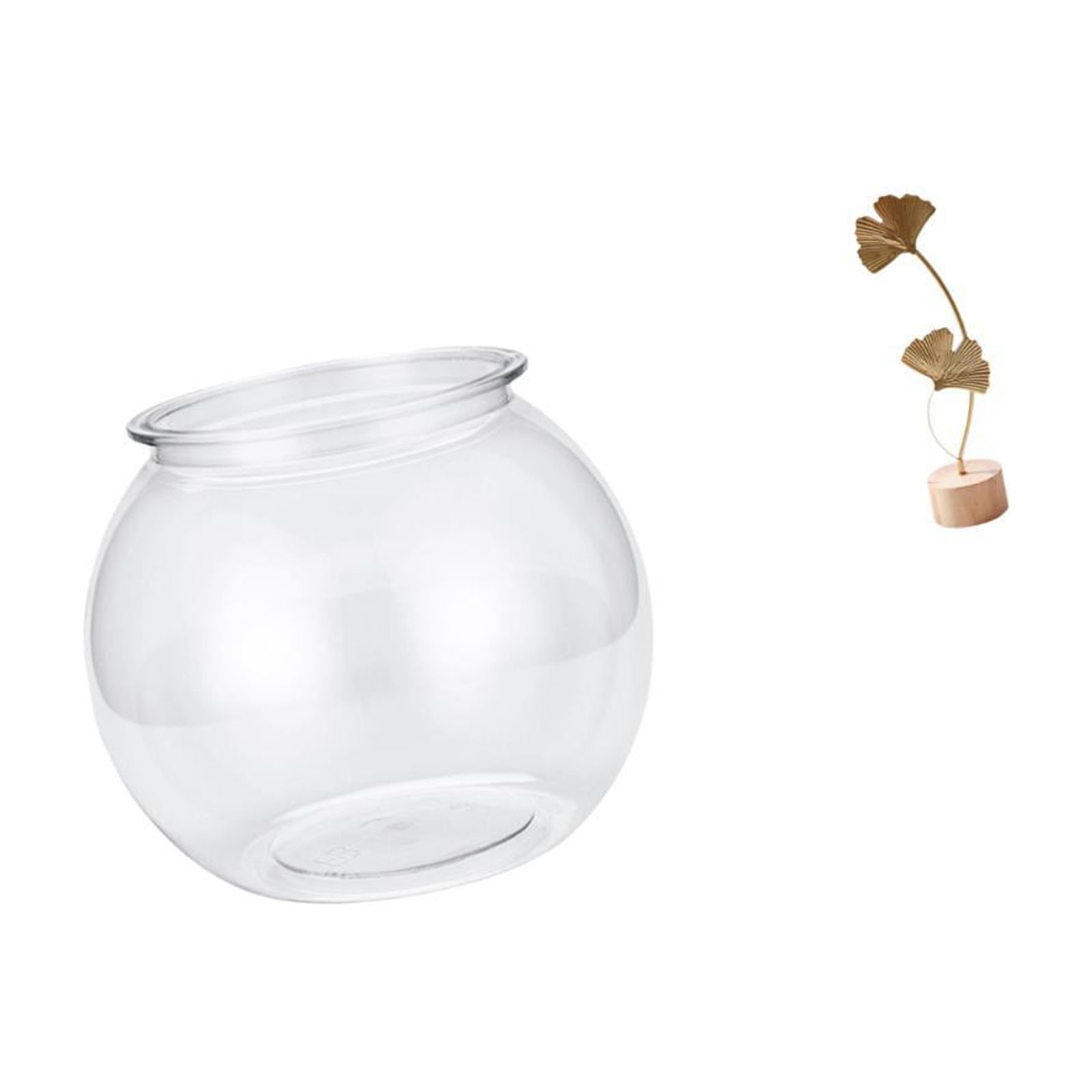 Desktop Aquarium Tank Transparent Fish Bowl Vase Metal Leaf Sculpture Artistic Design for Living Room Office Bedroom