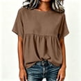 thumbnail image 4 of Babysbule Women's Crew Neck Ruffle Hem Short Sleeve Relaxed Fit Casual Blouse Everyday Basic Top, 4 of 5