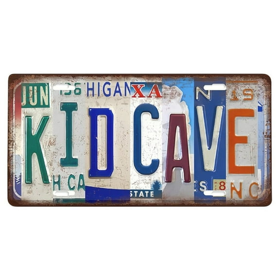 Decorative Sign:Vintage Kid Cave License Plate Wall Decor Bar Metal Tin Sign, suitable for home, bar and office, man nest and garage living room, and also a great gift for others. 12 x 6 inches