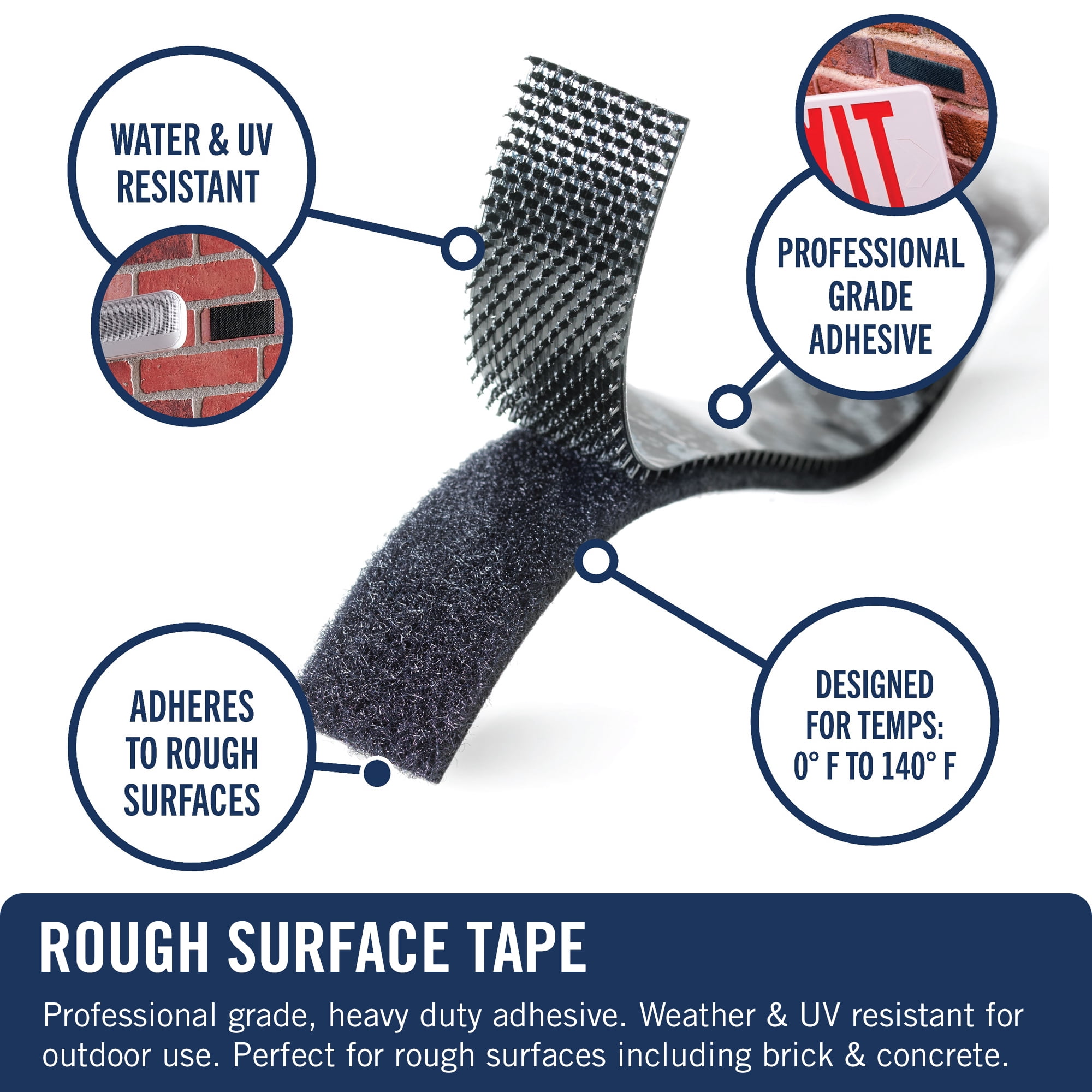 VELCRO® Brand PRO Series Rough Surface, Holds up to 15 Pounds on Brick, 36in x 1 1/2in Tape Black