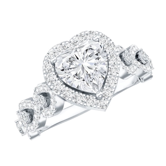 Rosec Jewels Moissanite Heart Shaped Engagement Ring - Vintage Style Ring for Women - D-VS1 Quality Certified, 925 Sterling Silver, US 4.00