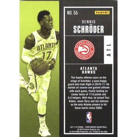 Contenders 2017 18 Panini Contenders Season Ticket 55 Dennis Schroder Atlanta Hawks Basketball Card Walmart Com Walmart Com