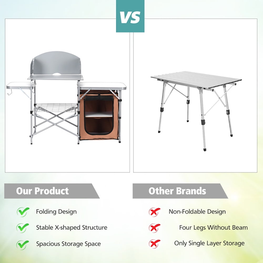 Aimee Lii Foldable Outdoor BBQ Portable Grilling Table With Windscreen Bag, Outdoor Picnic Camping Equipment
