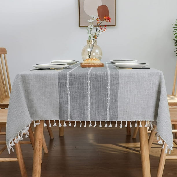 Huoguo Rustic Lattice Tablecloth Cotton Linen Waterproof Tablecloths Square Table Cloths For Kitchen Dining Party Holiday Buffet Grey Lines Rectangle 55 X102 8 10 Seats Com Huoguo Rustic Lattice Tablecloth Cotton, What Size Tablecloth For 8 Seater Square Table
