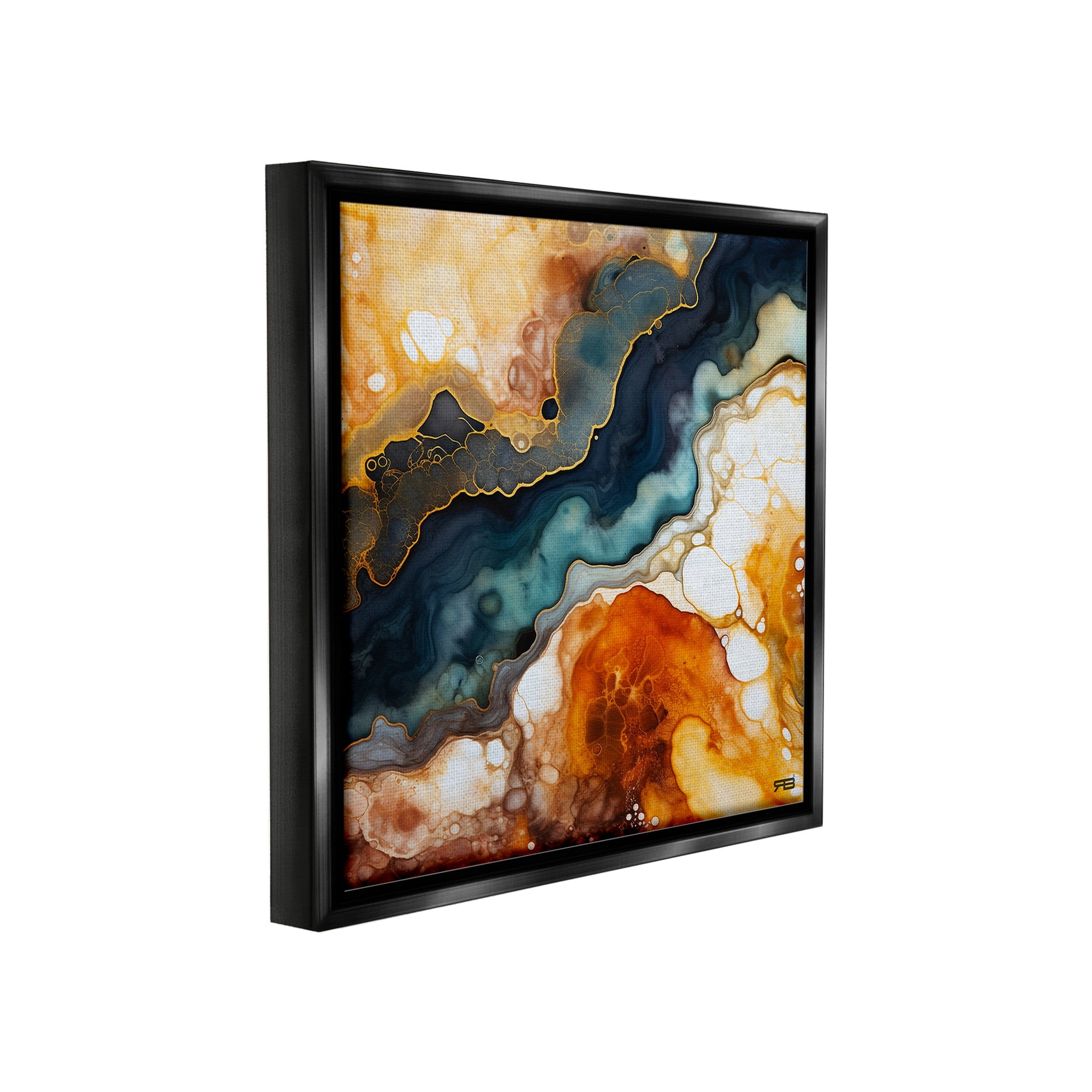 Stupell Industries Liquid Geode Pattern Abstract Painting Black Floater Framed Canvas Art Print Wall Art, 18 x 18
